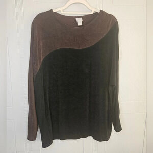 Chico's Traveler Black Brown Colorblock Top Slinky Dolman Sleeve Boatneck 16/18